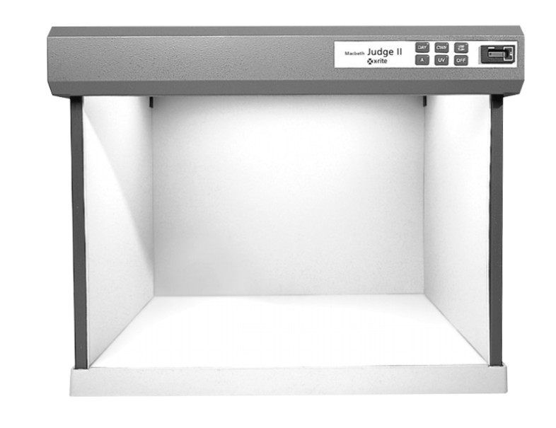 The X-Rite Judge II viewing booth provides us with a color neutral viewing area for testing white balance in a variety of conditions.