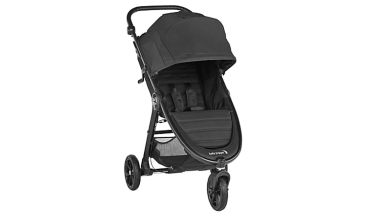 An image of a black stroller.