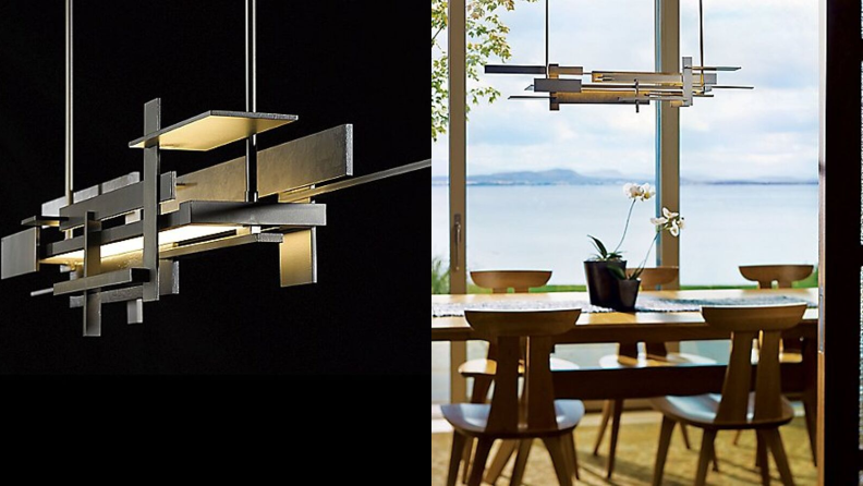 Side-by-side images of the planar suspension chandelier