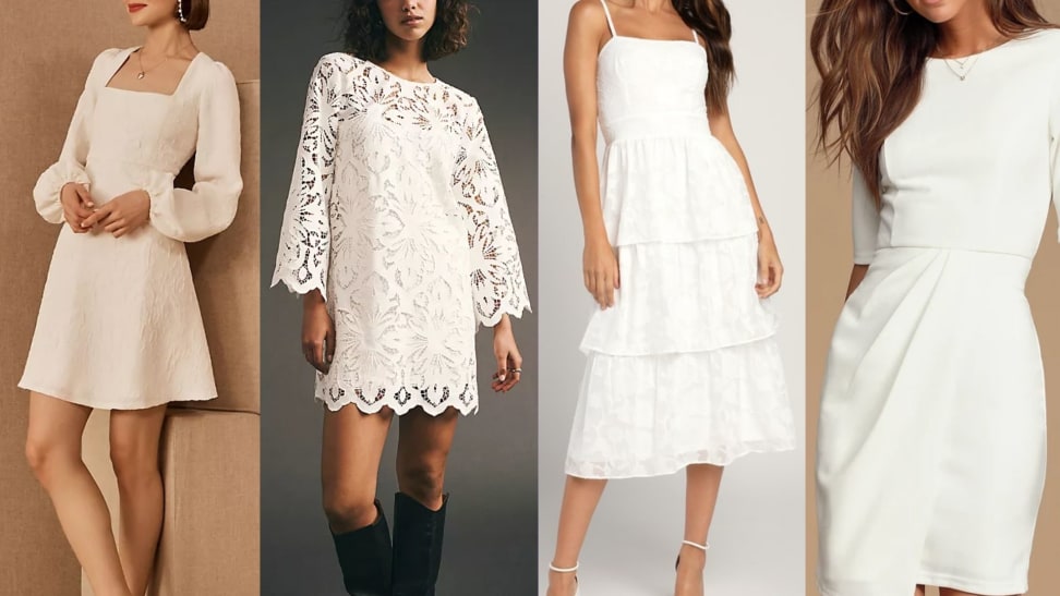 4 white dresses in different styles
