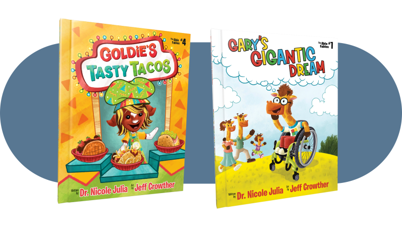 Product shots of the covers of two books from the Able Series children's books.