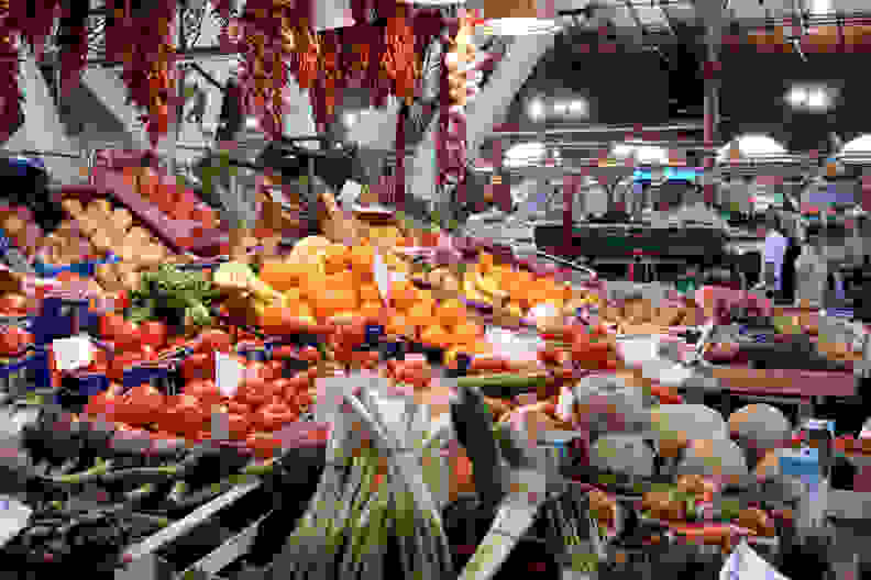 Italian marketplace full of produce