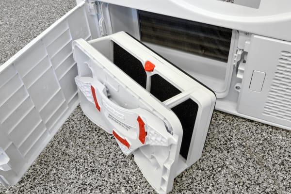 The Blomberg DHP24412W's secondary lint trap is used to help filter out particles from the water circulating through the dryer.