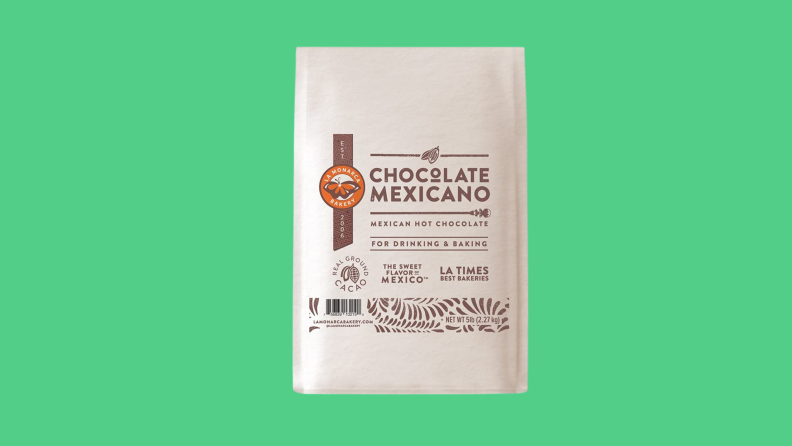 A beige package of Chocolate Mexicano, or Mexican hot chocolate, made by La Monarca Bakery.