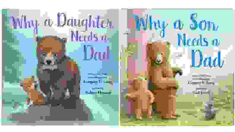 Two illustrated book covers with Daddy bears hanging out with their children