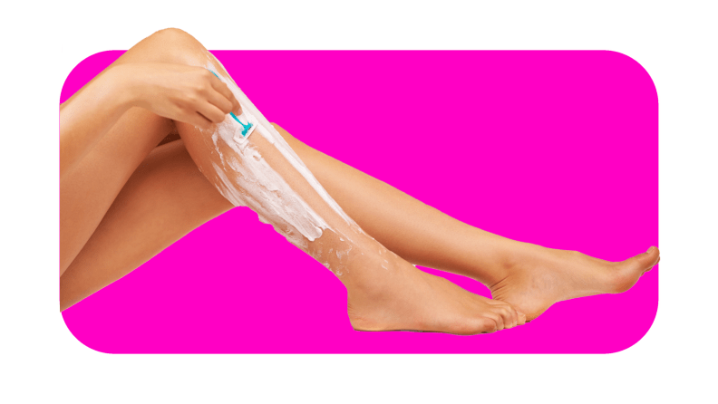 Person using razor to remove hairs and shaving creams from legs.