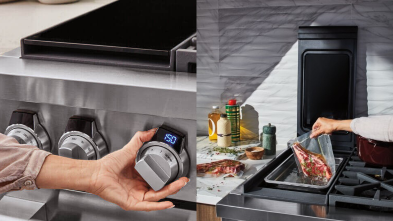This dual-fuel range helps people cook with ease.