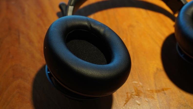 Close-up of the inside of an ear cushion of the Turtle Beach Steal Pro gaming headset.