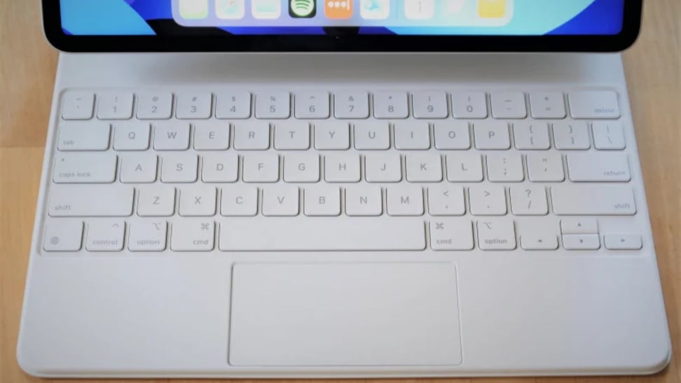 An iPad Pro paired with a keyboard on a desk.