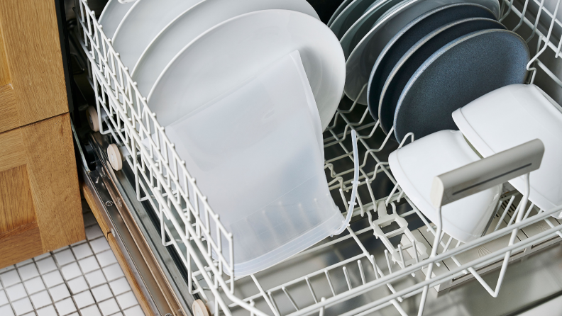 In a fully-stacked dishwasher, there's an Anova silicone bag.