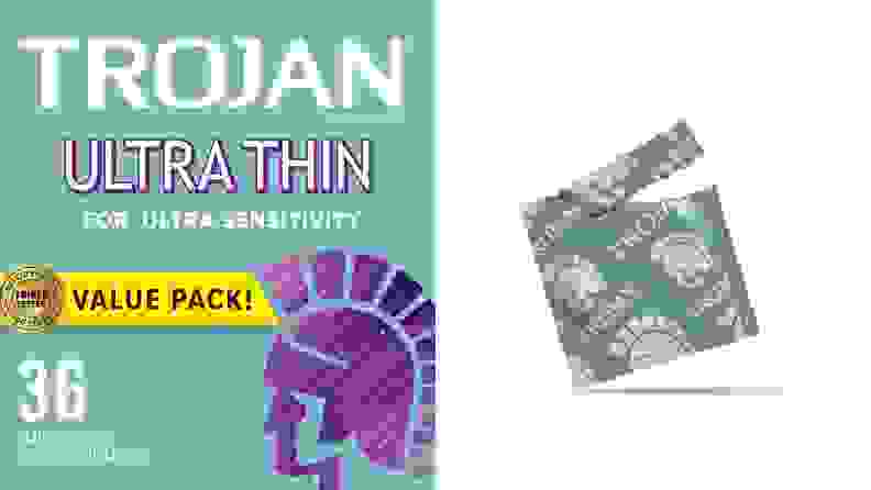 Two images of Trojan condoms.