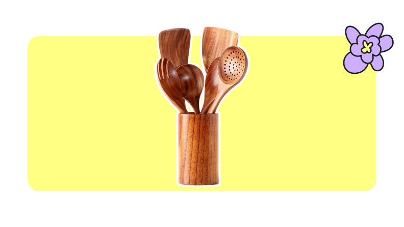 One of the best sets of wooden spoons by Nayahose on a yellow background.
