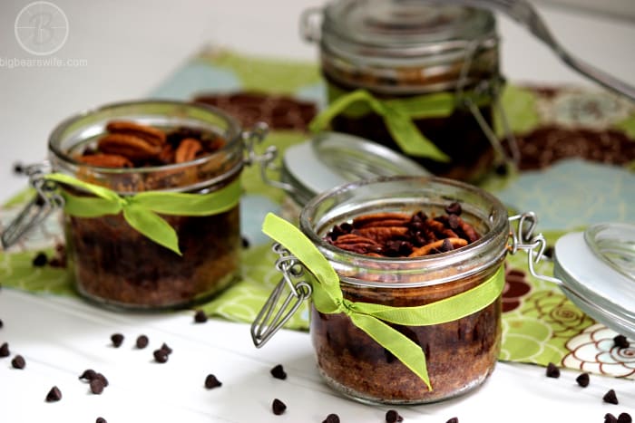 chocolate chip pecan pie in a jar