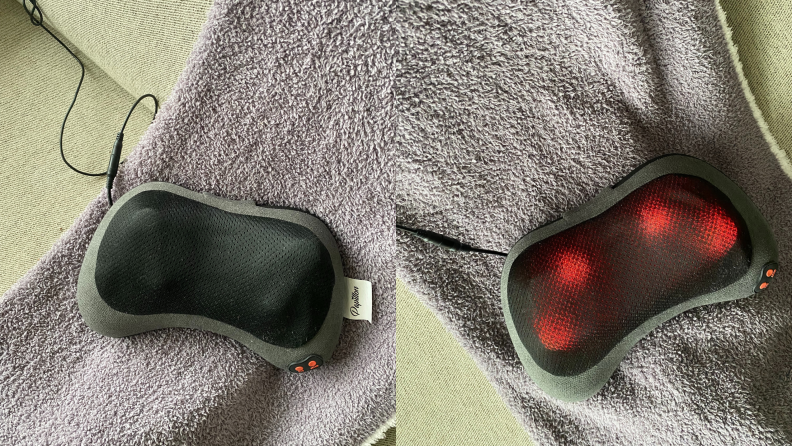 Two images of the Papillon Neck Massager plugged in.