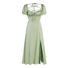 Product image of Satin Knotted Puff Sleeve Split Midi Dress 