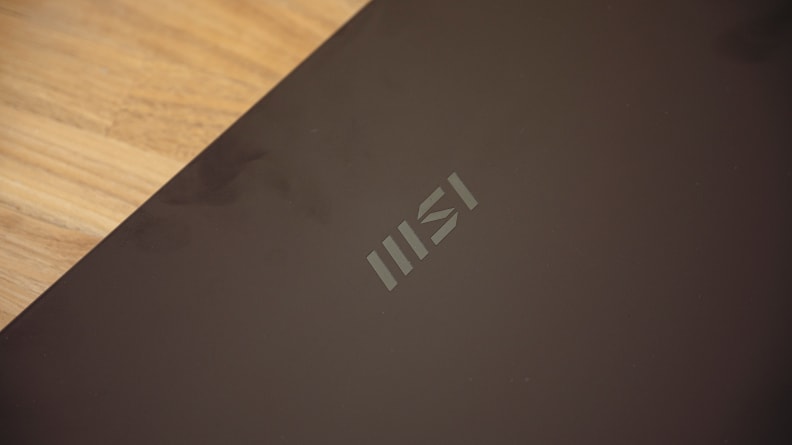 A closeup of the MSI logo on the top of the lid.