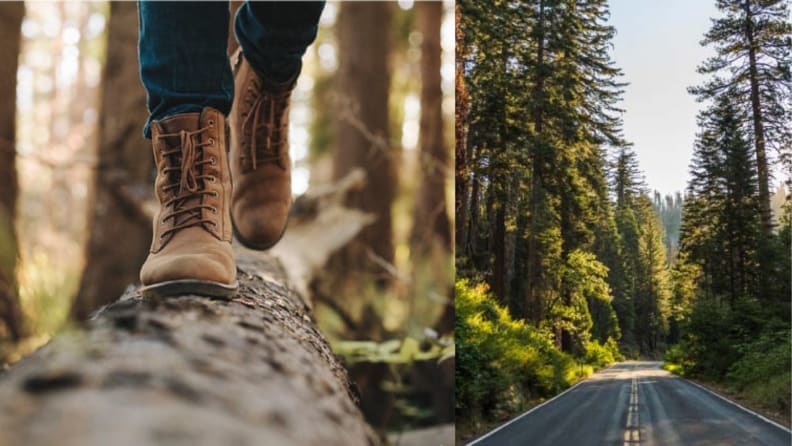 photo of person wearing boots and the forest