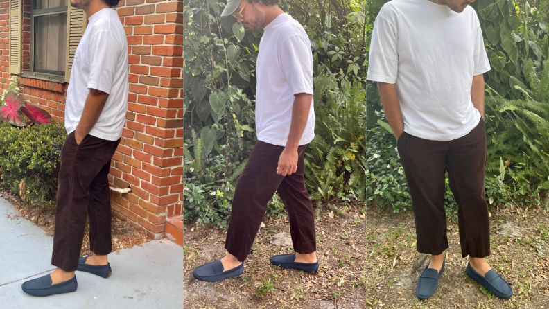 man standing in rothy's driving loafers