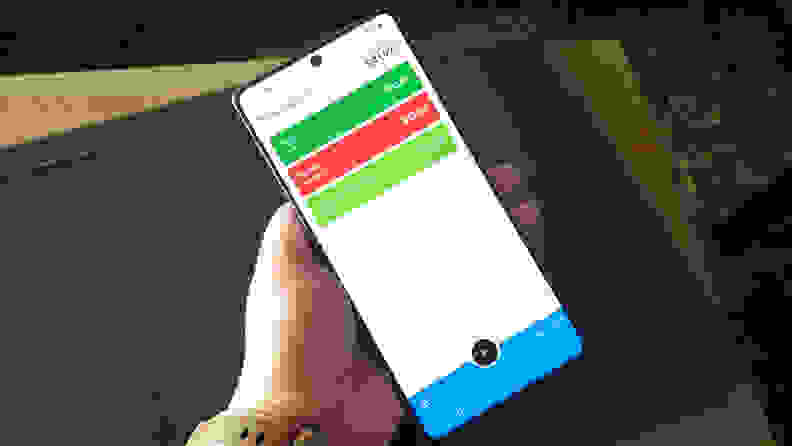 A smartphone held in someone's hand