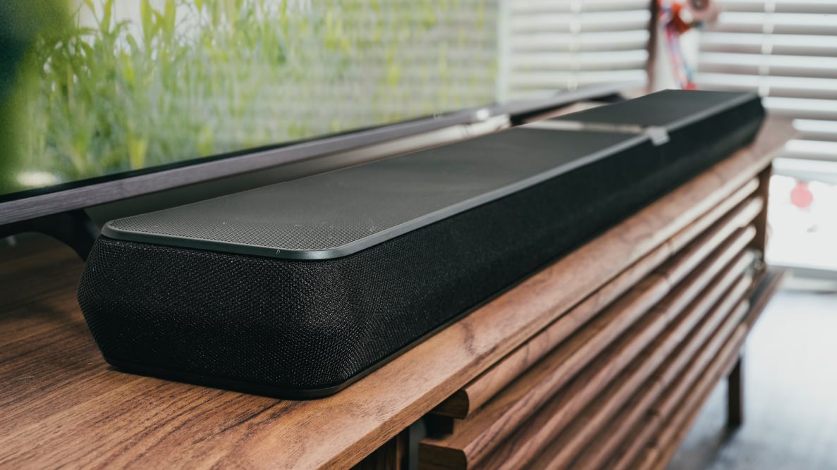 Close up of the Bowers and Wilkins Panorama 3 soundbar inside a home.