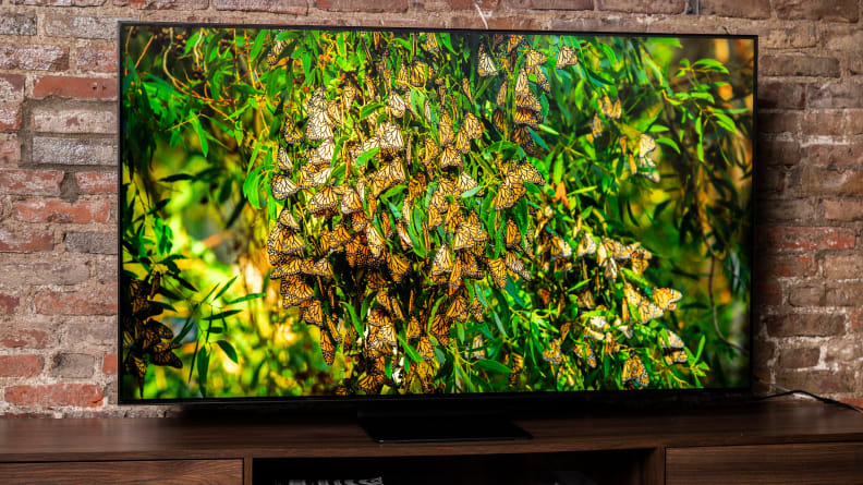 The Samsung QN90B displaying 4K/HDR content in a living room setting