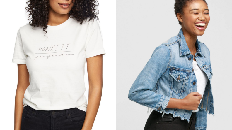 Woman in white tee next to woman in denim jacket