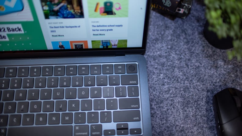 A closeup of the laptop keyboard right side.