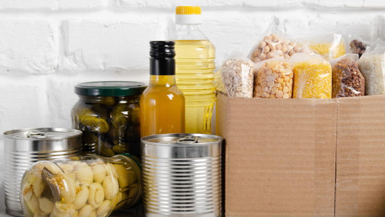 Canned food and food stored in glass containers