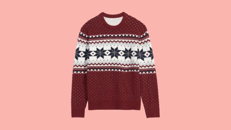 A red fair isle sweater.