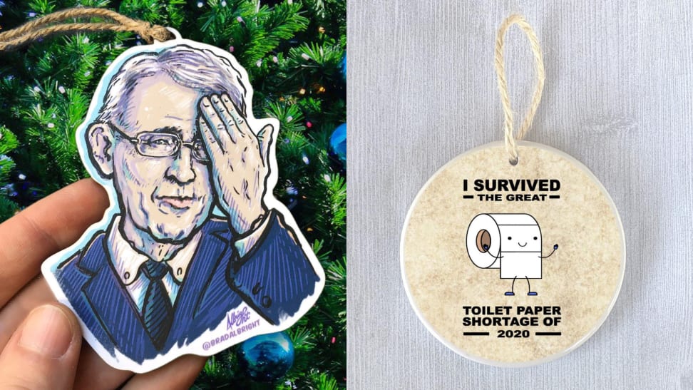 COVID-19 Christmas ornaments including Dr. Anthony Fauci and the toilet paper shortage