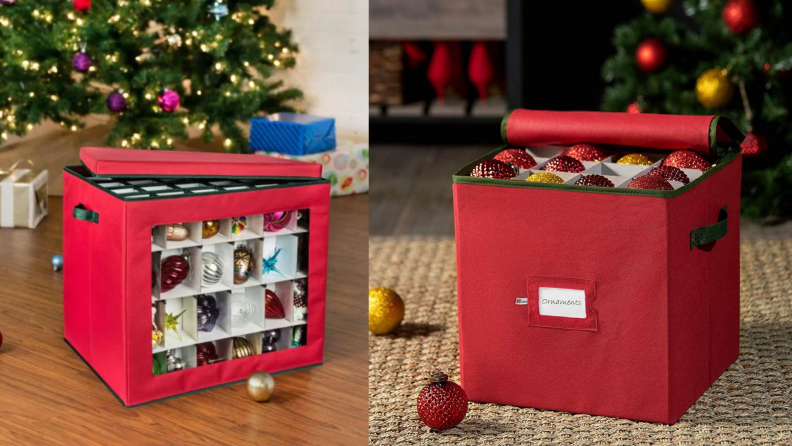 Two cube-shaped ornament storage options.