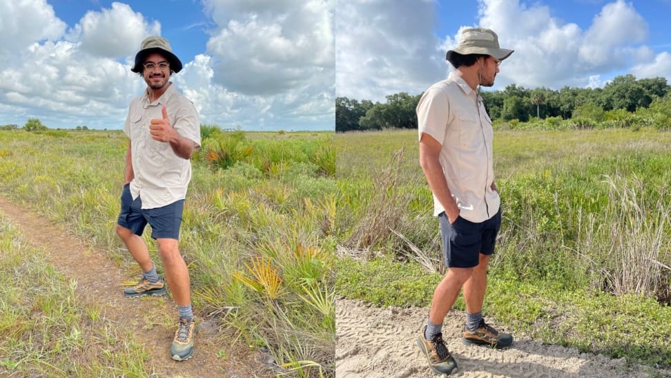 man giving thumbs up on prairie trail, man walking with hands in pocket on trail