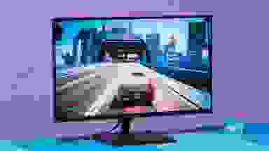 The Corsair Xeneon 32QHD240 monitor displaying Cyberpunk 2077 gameplay.