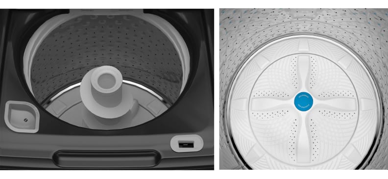 Classic agitator pole and impeller plate close-ups, side by side