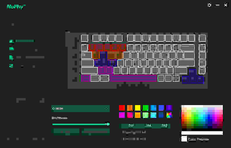 The Nuphy Field75 digital features show customization of colors.