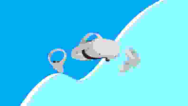 White VR goggles on blue background