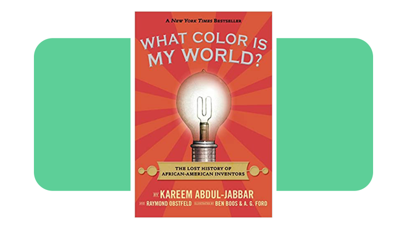 Cover from the book What Color Is My World? showing off a lit lightbulb.