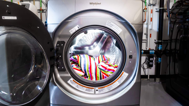 A shot of the inside of the Whirpool WFW9620HC front-load washing machine's drum