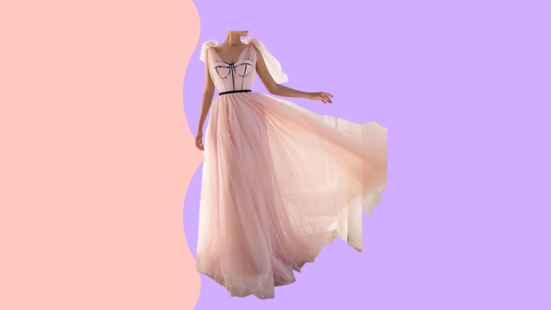 A pink tulle wedding dress.