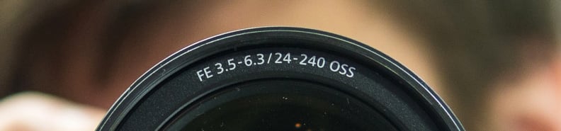 Sony's on-lens branding is minimal, but there's lots more lingo on the box.