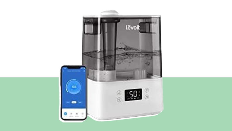 The Levoit Smart Air filter in front of a background.