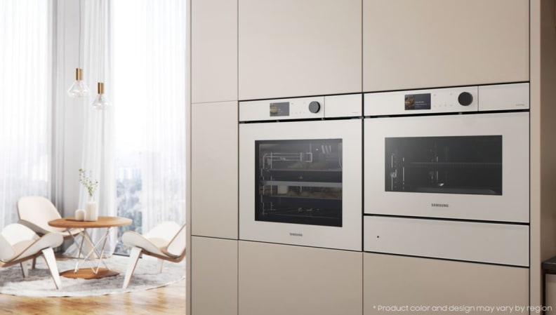 Samsung's new smart wall oven, installed in a modern kitchen.