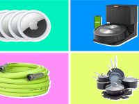 A collection of items on sale at Amazon displayed in front of various backgrounds.