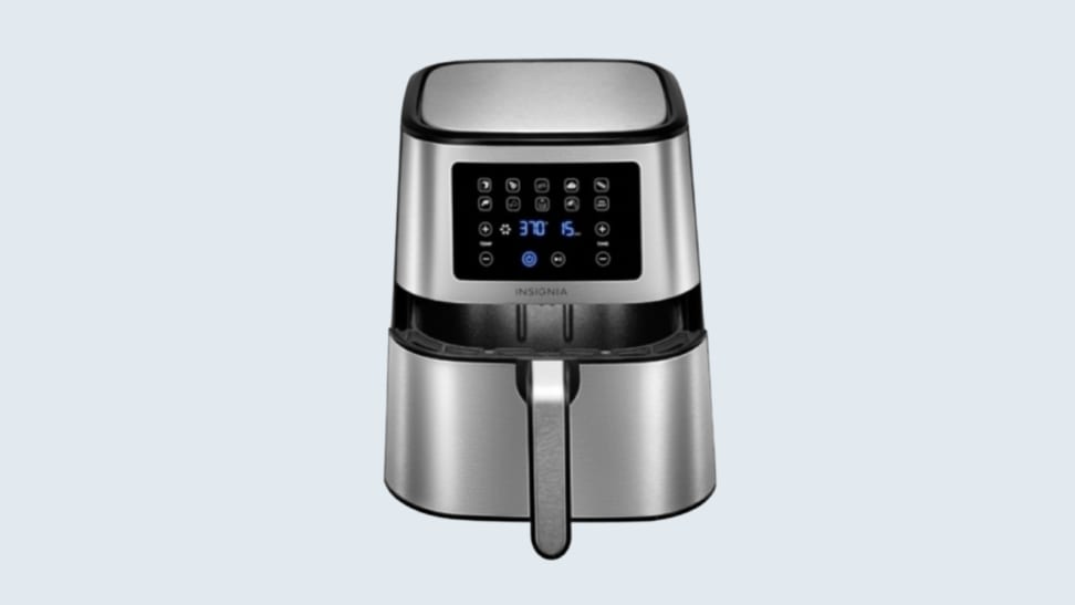 Insignia air fryer against gray background