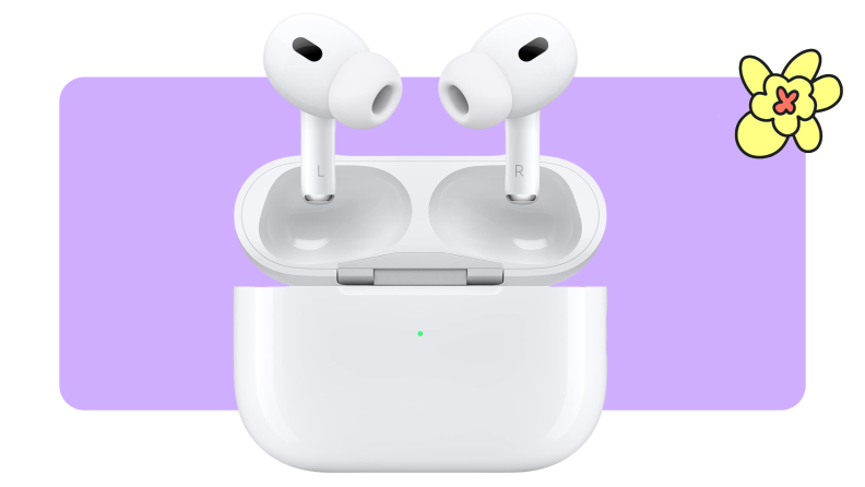white Apple Airpods Pro on purple background