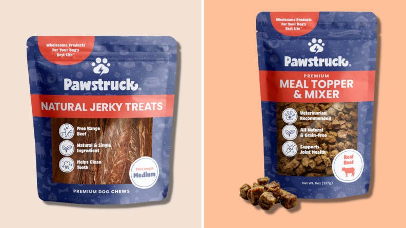 beef jerky chews and the chicken and beef food topper.