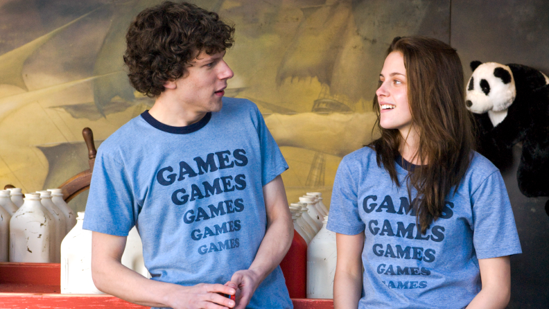 Jesse Eisenberg and Kristen Stewart work the amusement-park games in Greg Mottola’s Adventureland.