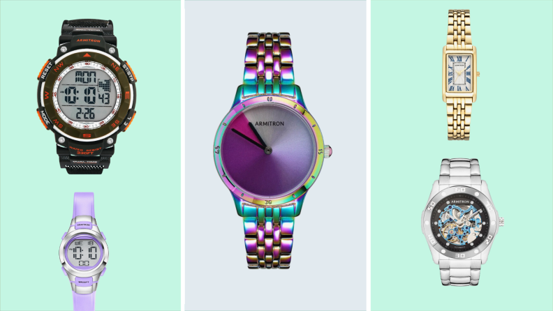 A collage of different Armitron watch models.