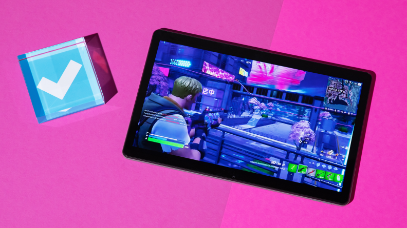 The game Fortnight runs on the Lenovo Tab P10 Plus.