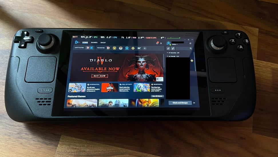 Diablo 4 running on the Steam Deck, a black gaming handheld